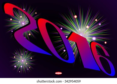2016 numbers of Christmas applique with firework for element design isolated on dark background. vector illustration