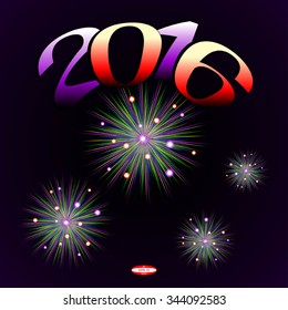 2016 numbers of christmas applique with firework for element design isolated on dark background. vector illustration