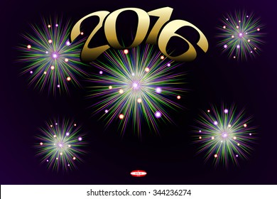 2016 numbers of christmas applique with firework for element design isolated on dark background. vector illustration