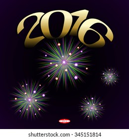 2016 numbers of christmas applique with firework for element design isolated on dark background. vector illustration