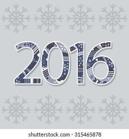2016 on background with snowflakes.