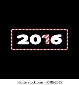 2016 on a black background in a striped frame.  Vector numbers. New Year 2016. 