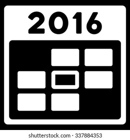 2016 Organizer Day vector icon. Style is flat symbol, white color, rounded angles, black background.