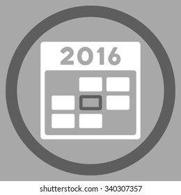 2016 Organizer Day vector icon. Style is bicolor flat circled symbol, dark gray and white colors, rounded angles, silver background.
