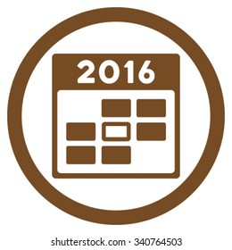2016 Organizer Day vector icon. Style is flat circled symbol, brown color, rounded angles, white background.