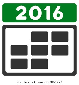 2016 Organizer Grid vector icon. Style is bicolor flat symbol, green and gray colors, rounded angles, white background.