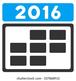 2016 Organizer Grid vector icon. Style is bicolor flat symbol, blue and gray colors, rounded angles, white background.
