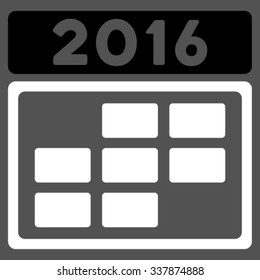 2016 Organizer Grid vector icon. Style is bicolor flat symbol, black and white colors, rounded angles, gray background.