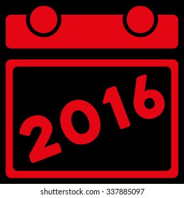 2016 Organizer vector icon. Style is flat symbol, red color, rounded angles, black background.