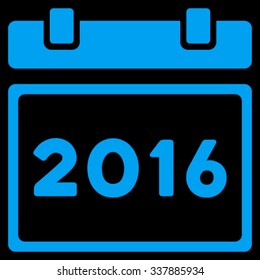 2016 Organizer vector icon. Style is flat symbol, blue color, rounded angles, black background.