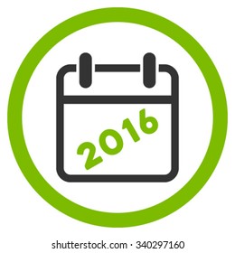 2016 Organizer vector icon. Style is bicolor flat circled symbol, eco green and gray colors, rounded angles, white background.