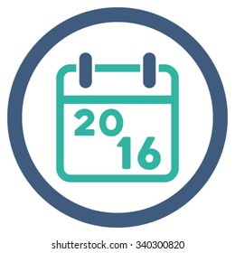 2016 Organizer vector icon. Style is bicolor flat circled symbol, cobalt and cyan colors, rounded angles, white background.
