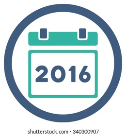 2016 Organizer vector icon. Style is bicolor flat circled symbol, cobalt and cyan colors, rounded angles, white background.