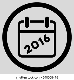 2016 Organizer vector icon. Style is flat circled symbol, black color, rounded angles, light gray background.