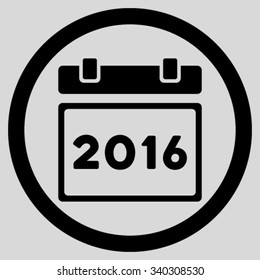 2016 Organizer vector icon. Style is flat circled symbol, black color, rounded angles, light gray background.