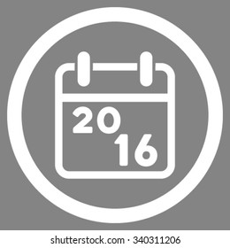 2016 Organizer vector icon. Style is flat circled symbol, white color, rounded angles, gray background.