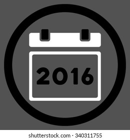 2016 Organizer vector icon. Style is bicolor flat circled symbol, black and white colors, rounded angles, gray background.