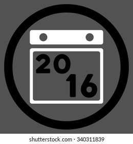 2016 Organizer vector icon. Style is bicolor flat circled symbol, black and white colors, rounded angles, gray background.