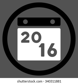 2016 Organizer vector icon. Style is bicolor flat circled symbol, black and white colors, rounded angles, gray background.