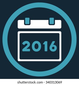 2016 Organizer vector icon. Style is bicolor flat circled symbol, blue and white colors, rounded angles, dark blue background.