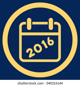 2016 Organizer vector icon. Style is flat circled symbol, yellow color, rounded angles, blue background.