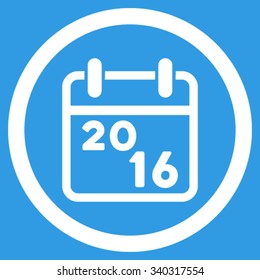 2016 Organizer vector icon. Style is flat circled symbol, white color, rounded angles, blue background.