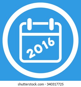 2016 Organizer vector icon. Style is flat circled symbol, white color, rounded angles, blue background.