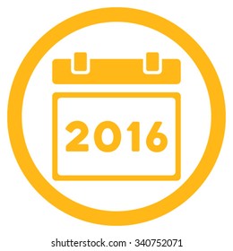 2016 Organizer vector icon. Style is flat circled symbol, yellow color, rounded angles, white background.