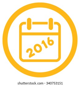 2016 Organizer vector icon. Style is flat circled symbol, yellow color, rounded angles, white background.