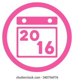 2016 Organizer vector icon. Style is flat circled symbol, pink color, rounded angles, white background.