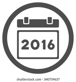2016 Organizer vector icon. Style is flat circled symbol, gray color, rounded angles, white background.