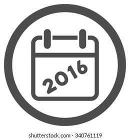 2016 Organizer vector icon. Style is flat circled symbol, gray color, rounded angles, white background.