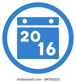 2016 Organizer vector icon. Style is flat circled symbol, cobalt color, rounded angles, white background.
