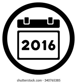 2016 Organizer vector icon. Style is flat circled symbol, black color, rounded angles, white background.