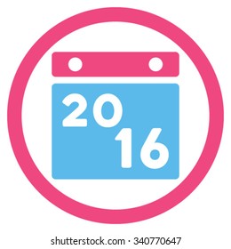 2016 Organizer vector icon. Style is bicolor flat circled symbol, pink and blue colors, rounded angles, white background.