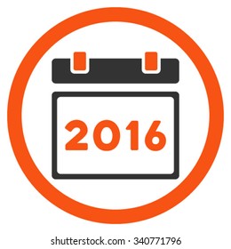 2016 Organizer vector icon. Style is bicolor flat circled symbol, orange and gray colors, rounded angles, white background.