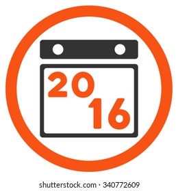 2016 Organizer vector icon. Style is bicolor flat circled symbol, orange and gray colors, rounded angles, white background.