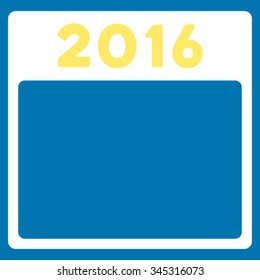 2016 Organizer vector icon. Style is bicolor flat symbol, yellow and white colors, rounded angles, blue background.