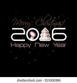 2016 Origami Happy New Year Tree
greeting card or background. Vector illustration.