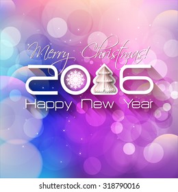 2016 Origami Happy New Year, Merry Christmas Tree greeting card or background. 