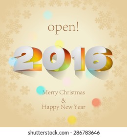 2016: Paper Folding with Letter with snowflakes background , Happy New Year.