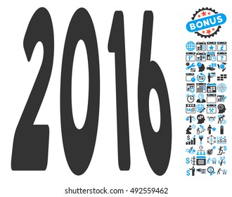 2016 Perspective icon with bonus calendar and time management elements. Vector illustration style is flat iconic bicolor symbols, blue and gray colors, white background.
