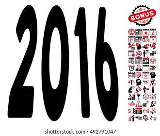 2016 Perspective icon with bonus calendar and time management icon set. Vector illustration style is flat iconic bicolor symbols, intensive red and black colors, white background.
