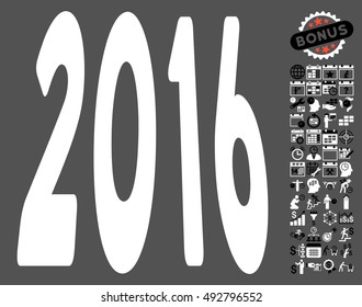 2016 Perspective icon with bonus calendar and time management images. Vector illustration style is flat iconic bicolor symbols, black and white colors, gray background.