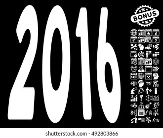 2016 Perspective icon with bonus calendar and time management pictograph collection. Vector illustration style is flat iconic symbols, white color, black background.