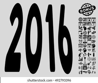 2016 Perspective pictograph with bonus calendar and time management clip art. Vector illustration style is flat iconic symbols, black color, light gray background.