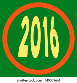 2016 Perspective vector icon. Style is bicolor flat circled symbol, orange and yellow colors, rounded angles, green background.