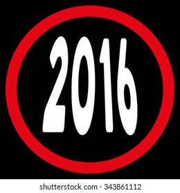 2016 Perspective vector icon. Style is bicolor flat circled symbol, red and white colors, rounded angles, black background.