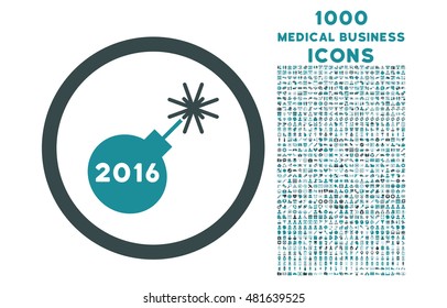 2016 Petard rounded vector bicolor icon with 1000 medical business icons. Set style is flat pictograms, soft blue colors, white background.