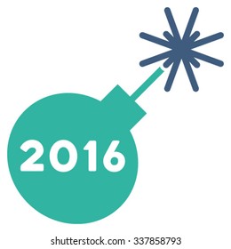 2016 Petard vector icon. Style is bicolor flat symbol, cobalt and cyan colors, rounded angles, white background.